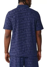 Logo Terry Knit Zip Short Sleeve Polo Shirt