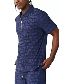 Logo Terry Knit Zip Short Sleeve Polo Shirt