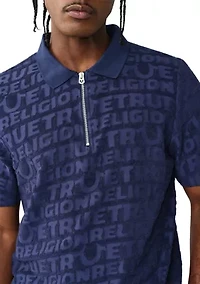 Logo Terry Knit Zip Short Sleeve Polo Shirt