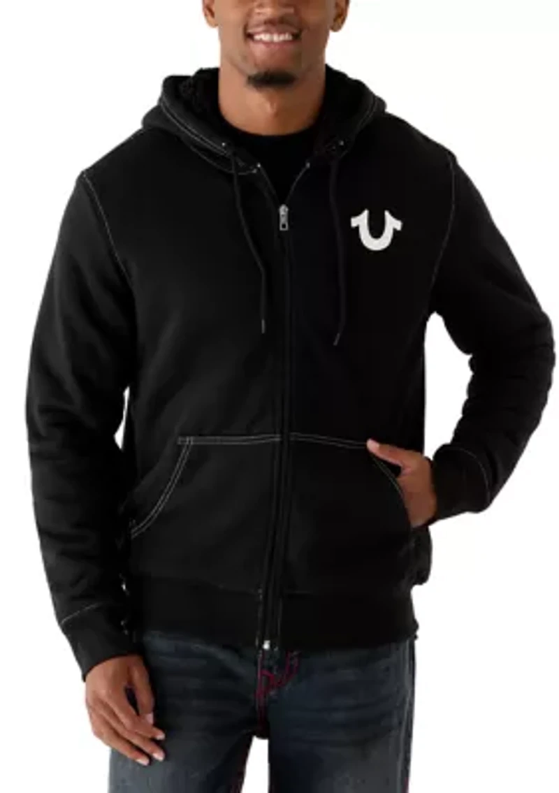 Men's Sherpa Lined Graphic Logo Hoodie