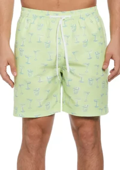 7" Yellow Cocktails Print Swim Shorts