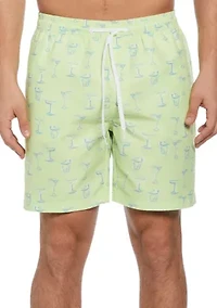 7" Yellow Cocktails Print Swim Shorts