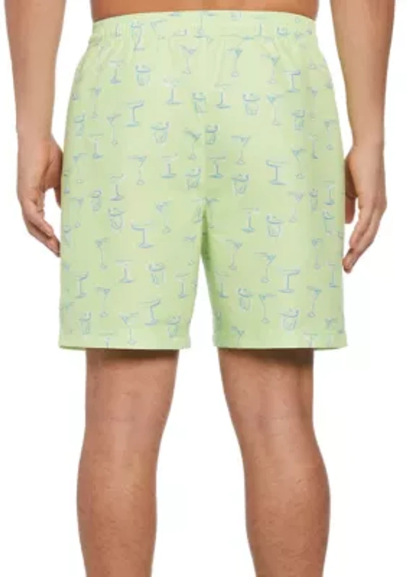 7" Yellow Cocktails Print Swim Shorts