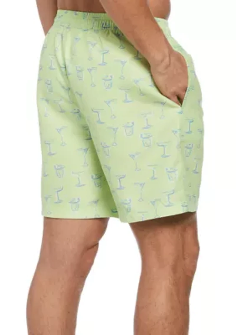 7" Yellow Cocktails Print Swim Shorts