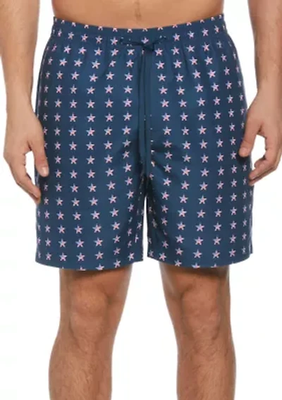 7" Navy Stars Printed Swim Shorts
