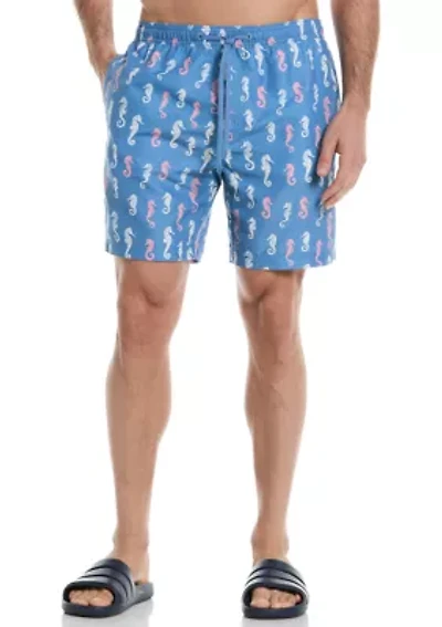 Seahorse Print Swim Trunks