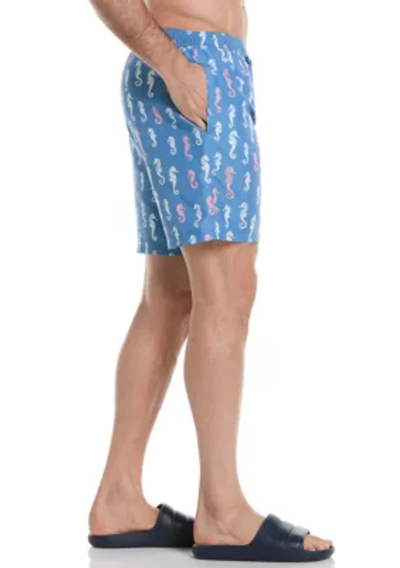Seahorse Print Swim Trunks