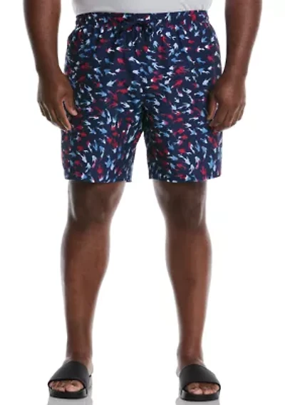Big & Tall Multicolor Fish Print Swim Trunks