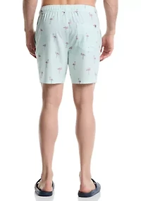 Big & Tall Flamingo Print Seersucker Shorts