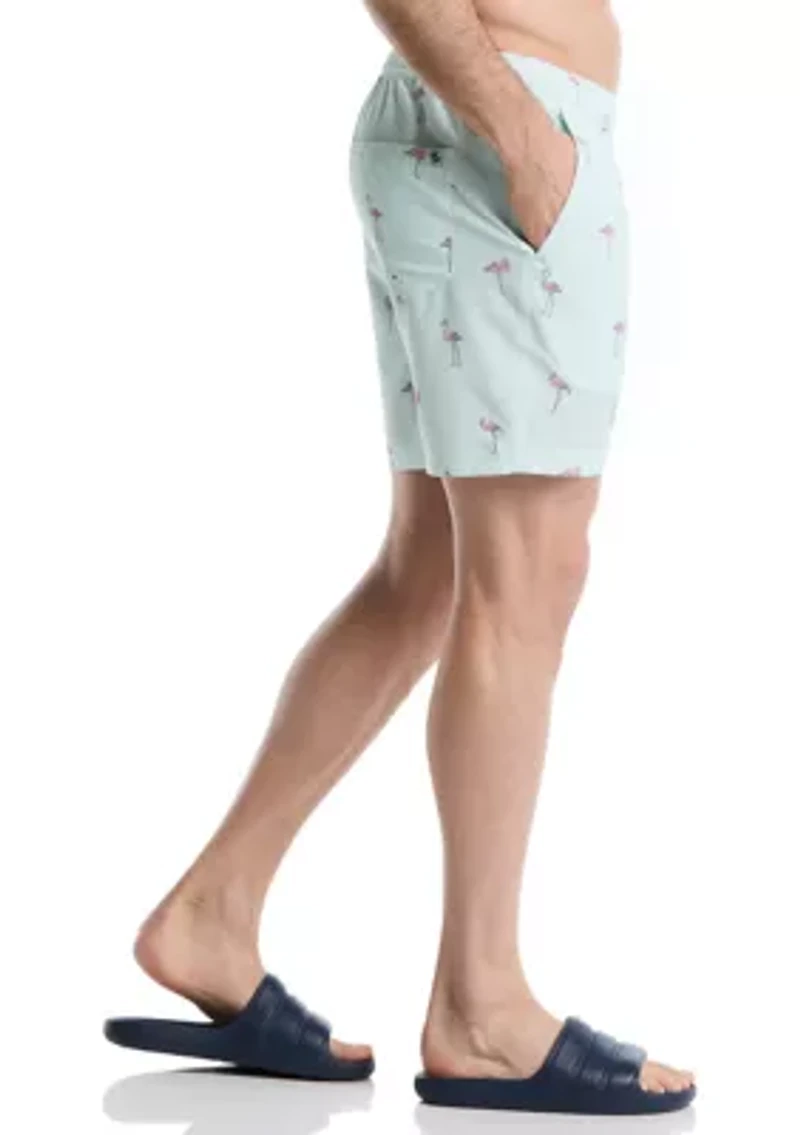 Big & Tall Flamingo Print Seersucker Shorts