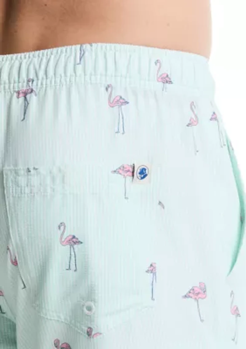 Big & Tall Flamingo Print Seersucker Shorts