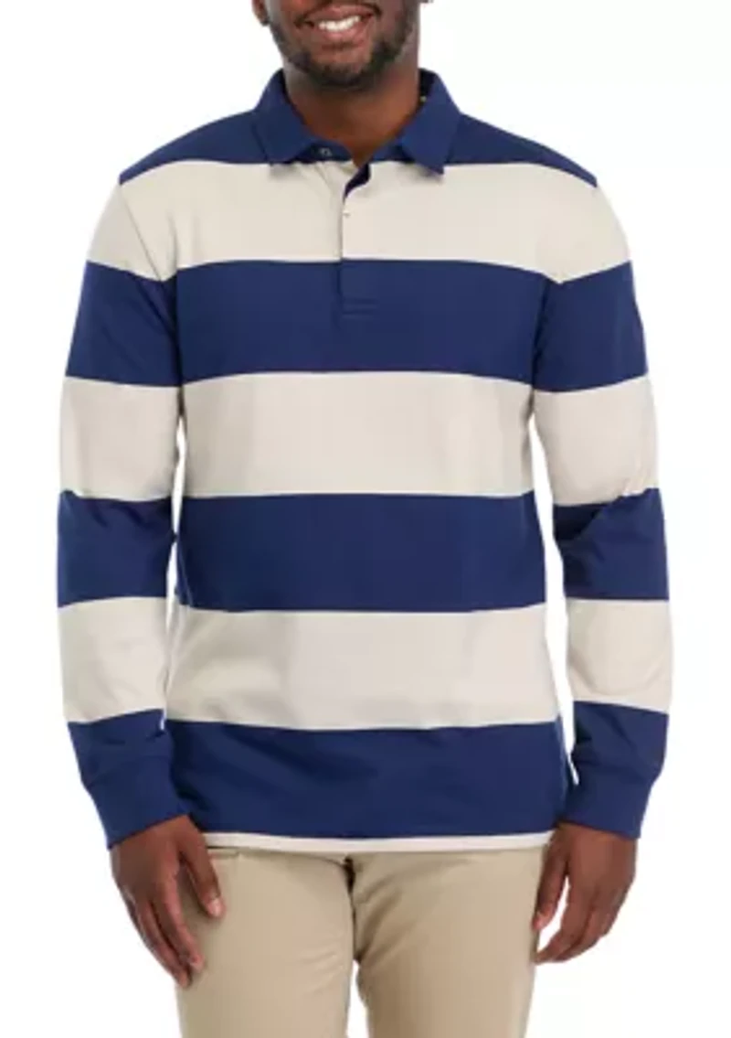 Men's Long Sleeve Stripe Rugby Polo Shirt