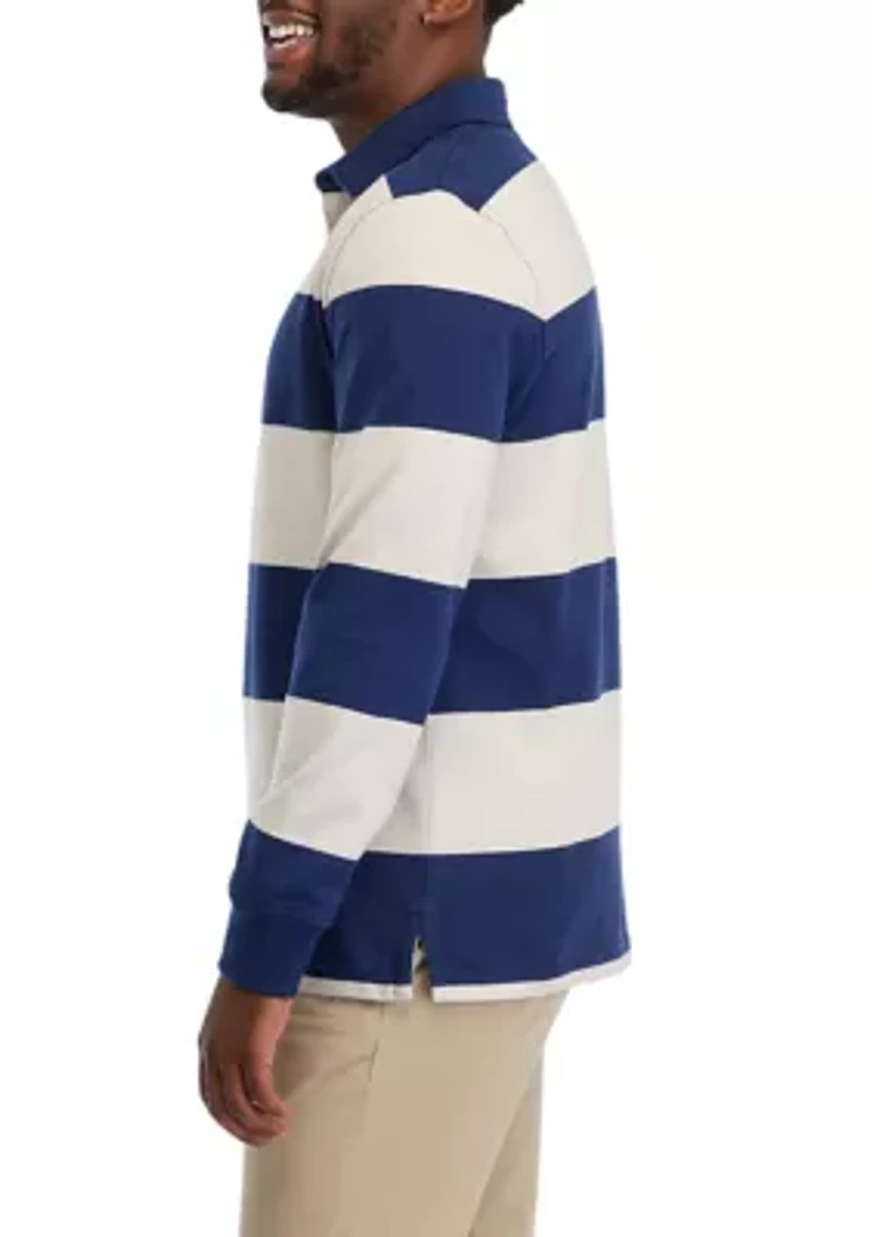 Men's Long Sleeve Stripe Rugby Polo Shirt