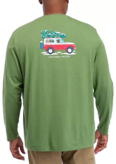 Big & Tall Long Sleeve Holiday Truck Graphic T-Shirt