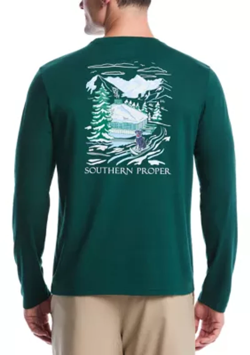 Long Sleeve Ski Lodge Graphic T-Shirt