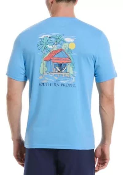Short Sleeve Beach Bungalow Graphic T-Shirt