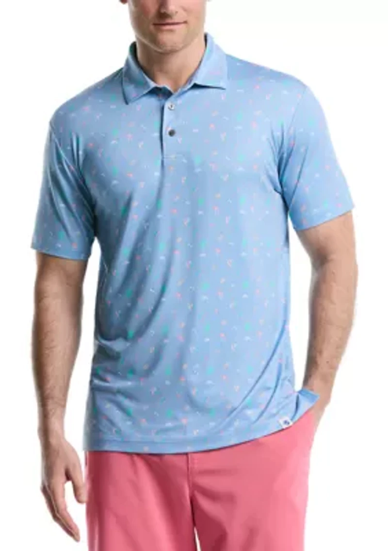 Short Sleeve Beach Micro Print Polo Shirt