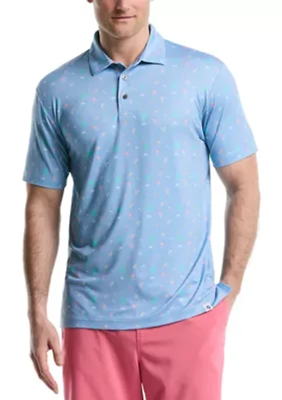 Short Sleeve Beach Micro Print Polo Shirt
