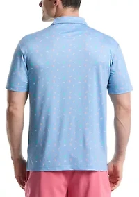 Short Sleeve Beach Micro Print Polo Shirt