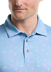 Short Sleeve Beach Micro Print Polo Shirt