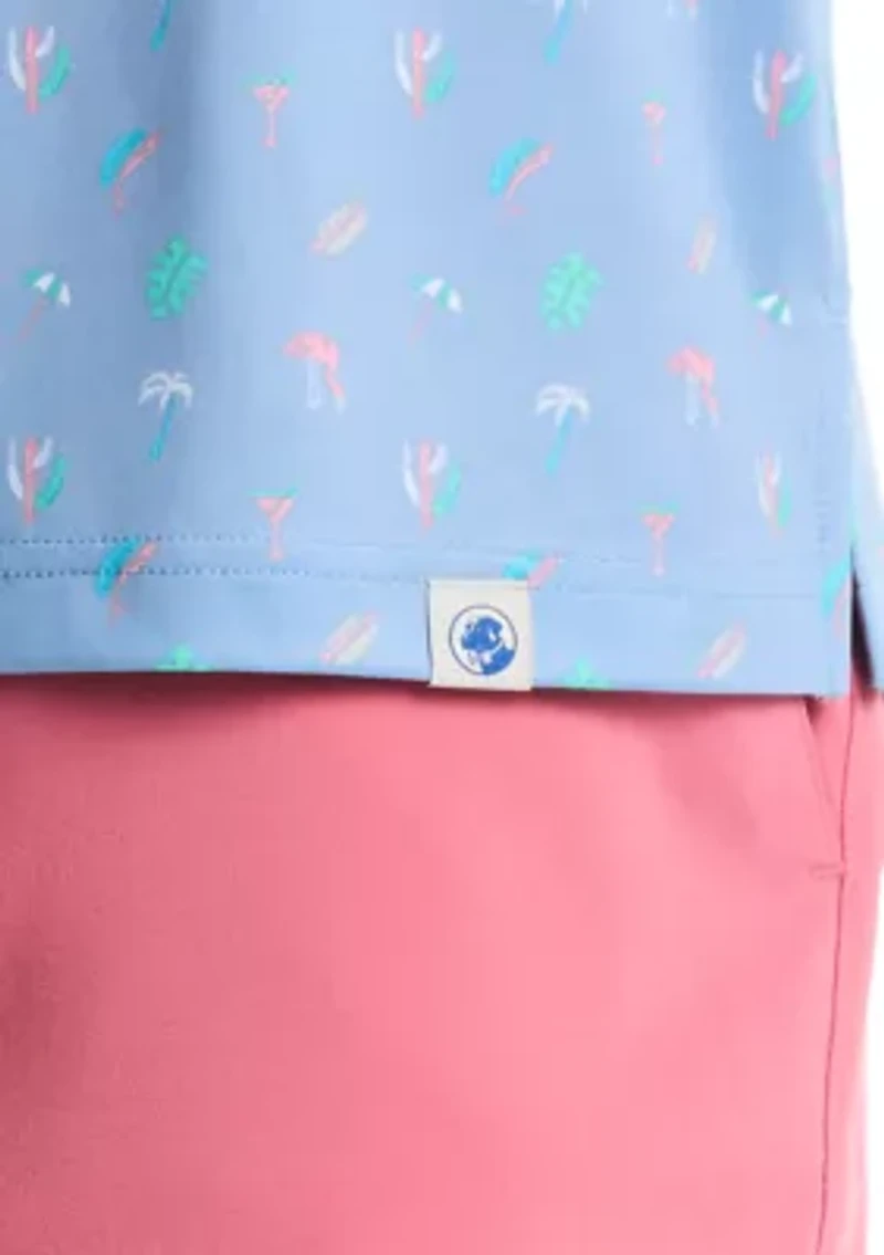 Short Sleeve Beach Micro Print Polo Shirt