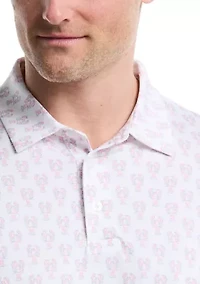 Short Sleeve Lobster Print Polo Shirt