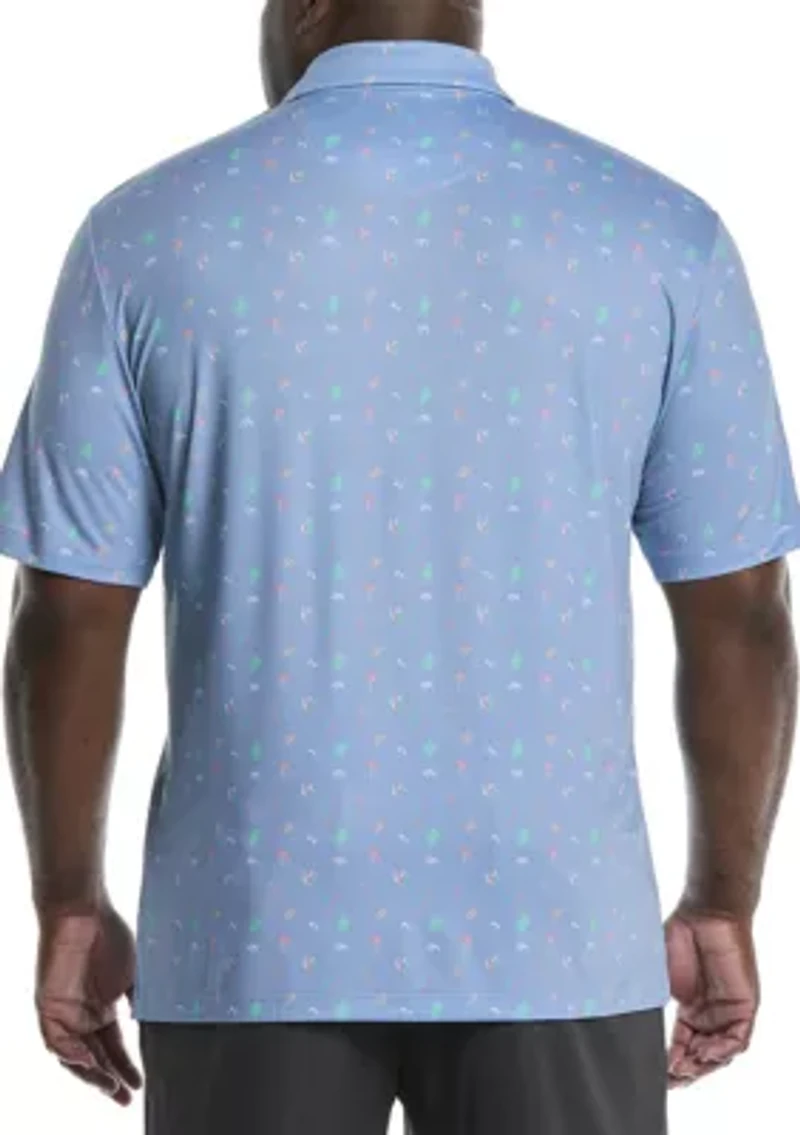 Big & Tall Short Sleeve Beach Micro Print Polo Shirt