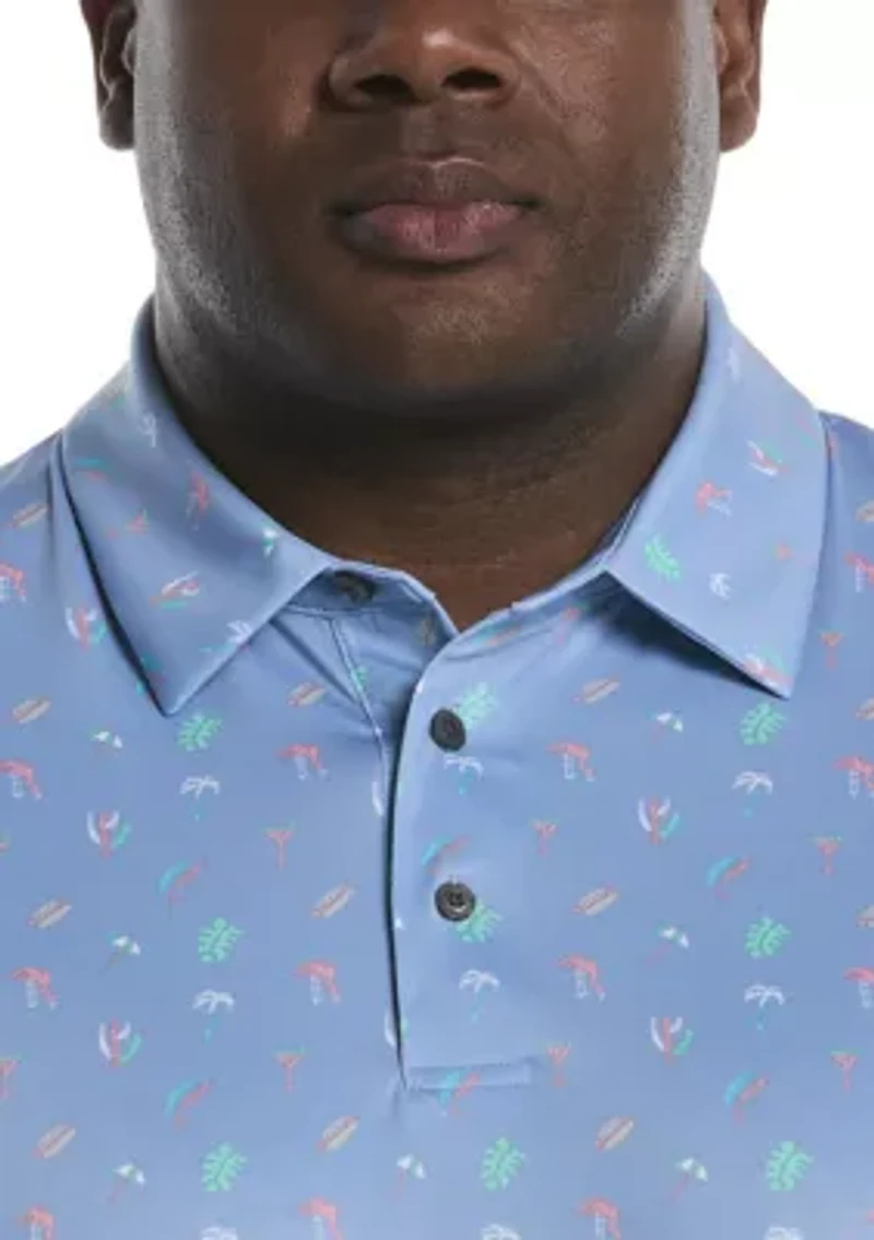 Big & Tall Short Sleeve Beach Micro Print Polo Shirt