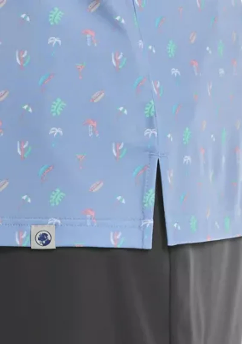 Big & Tall Short Sleeve Beach Micro Print Polo Shirt