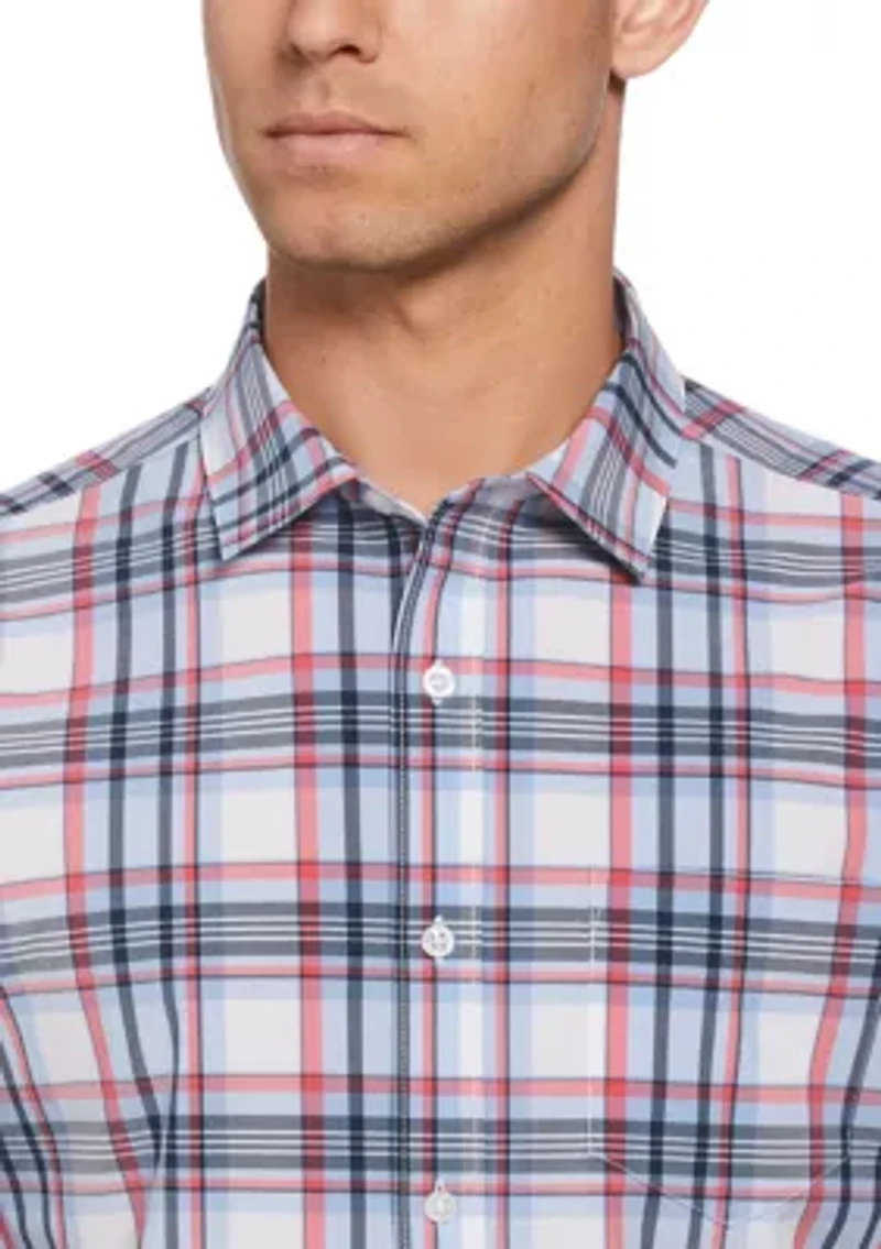 Short Sleeve Patriotic Plaid Printed Woven Button Down Shirt