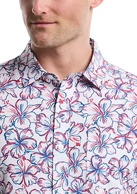 Short Sleeve Patriotic Floral Seersucker Shirt