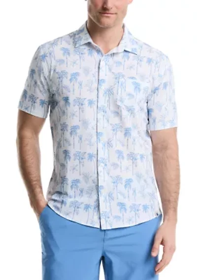 Palm Tree Printed Seersucker Shirt