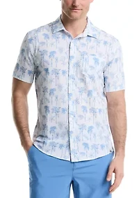 Palm Tree Printed Seersucker Shirt