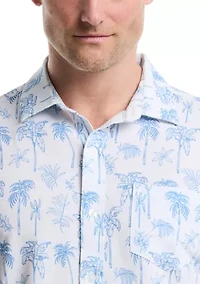 Palm Tree Printed Seersucker Shirt
