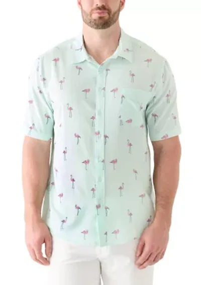 Big & Tall Short Sleeve Seersucker Flamingo Shirt