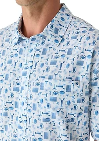 Men's Short Sleeve Patriotic Barbecue Print Woven Shirt