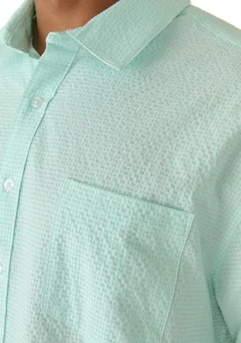 Men's Tall Seersucker Gingham Print Shirt