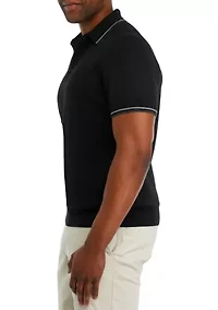 Men's Short Sleeve Solid Sweater Jersey Stitch Polo Shirt