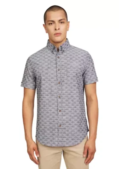 Men's Short Sleeve Textured Wave Print Shirt