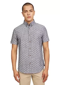 Men's Short Sleeve Textured Wave Print Shirt
