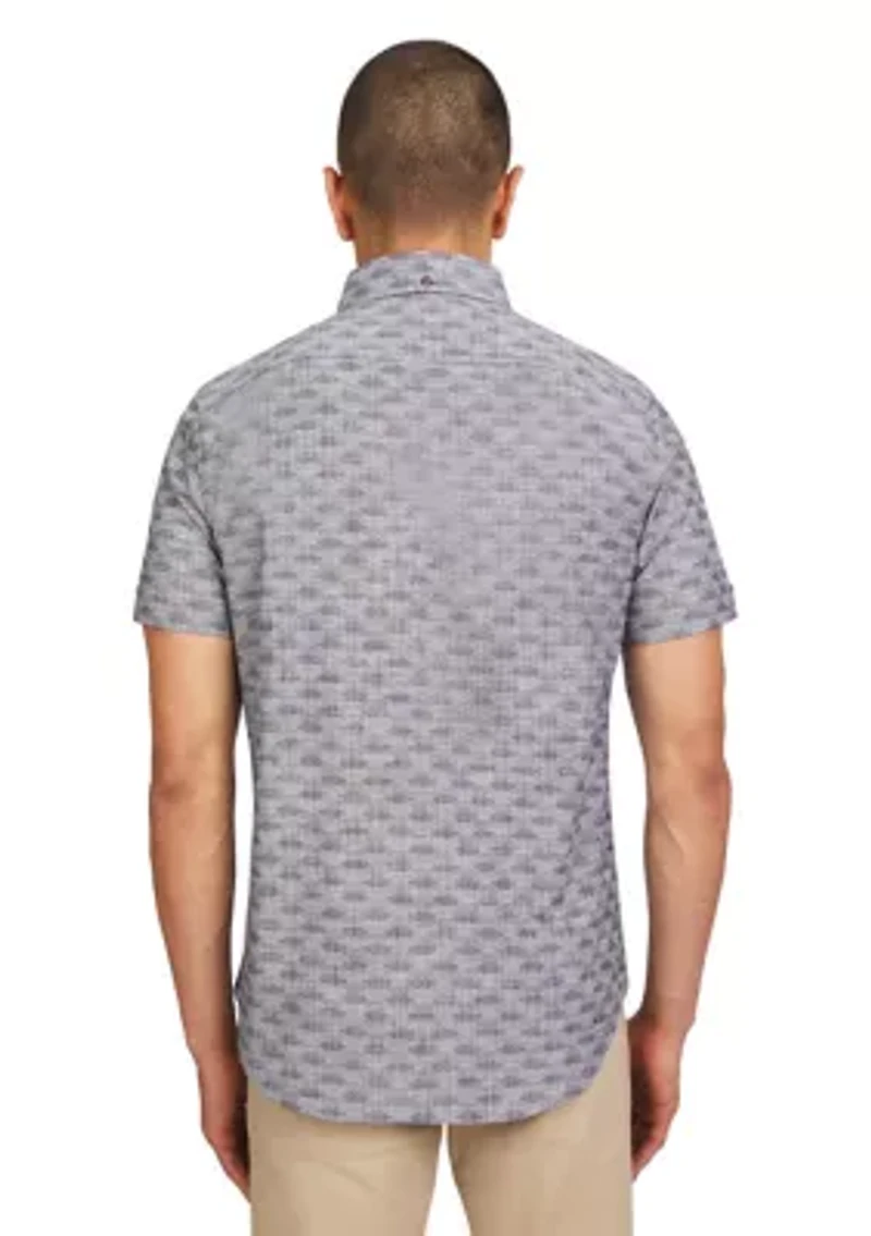 Men's Short Sleeve Textured Wave Print Shirt