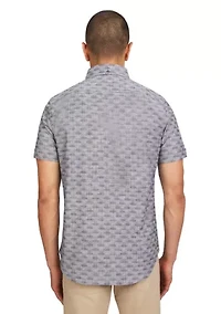 Men's Short Sleeve Textured Wave Print Shirt
