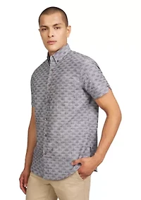 Men's Short Sleeve Textured Wave Print Shirt