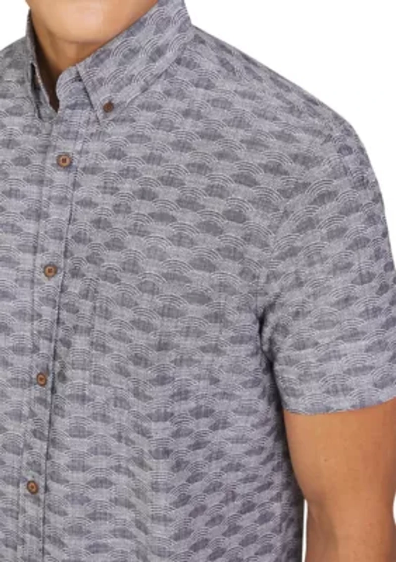 Men's Short Sleeve Textured Wave Print Shirt