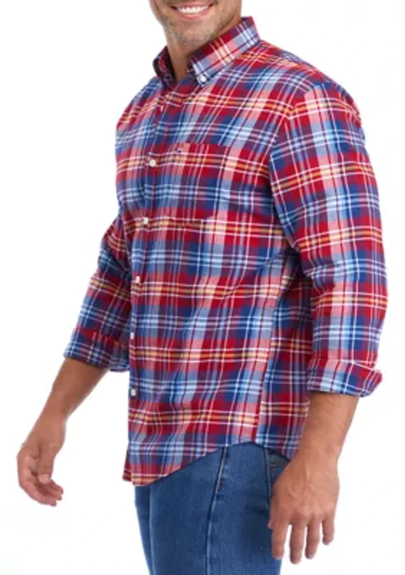 Men's Long Sleeve Twill Plaid Shirt