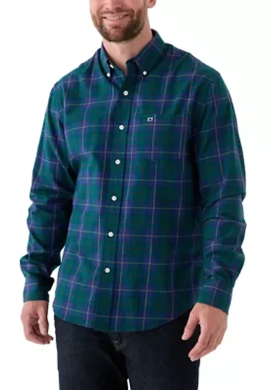 Long Sleeve Twill Plaid Shirt