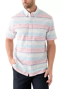 Short Sleeve Linen Cotton Patterned Shirt