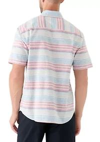 Short Sleeve Linen Cotton Patterned Shirt