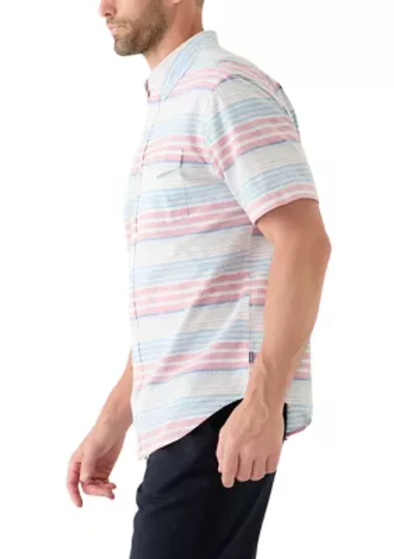 Short Sleeve Linen Cotton Patterned Shirt