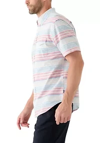 Short Sleeve Linen Cotton Patterned Shirt